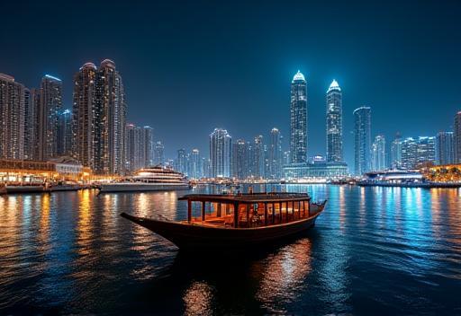 Dhow cruise in Dubai Marina at night